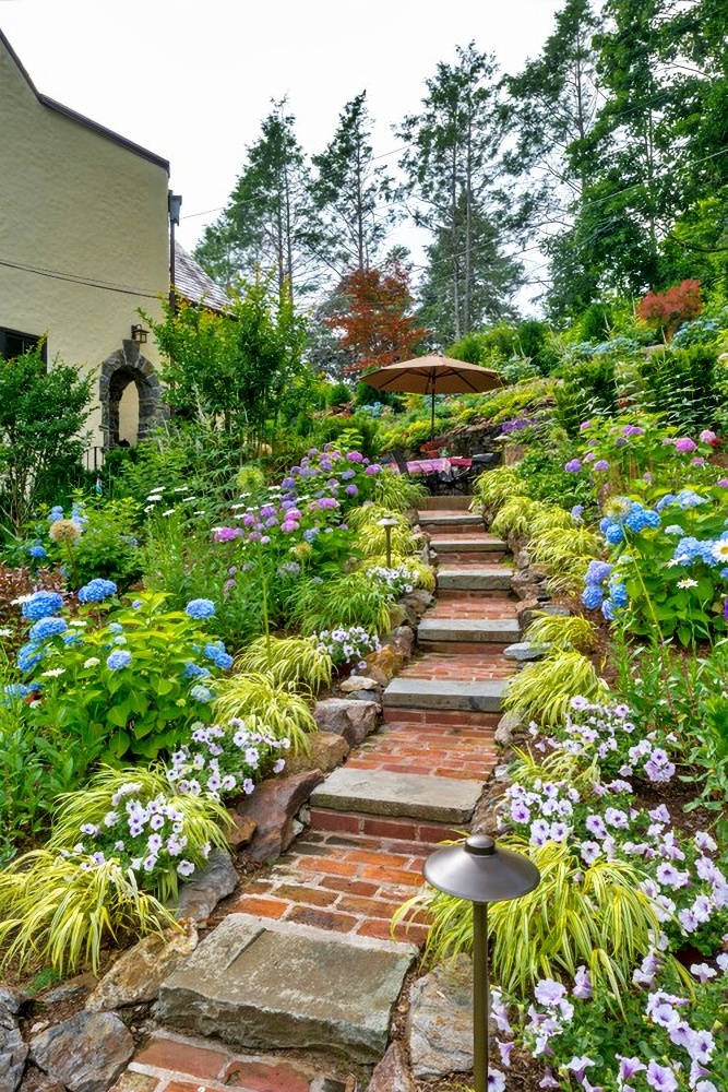 staircase through a garden