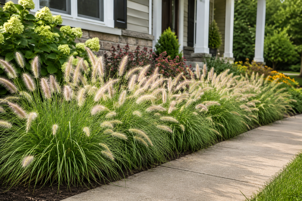 fountain grass along sidewalk
