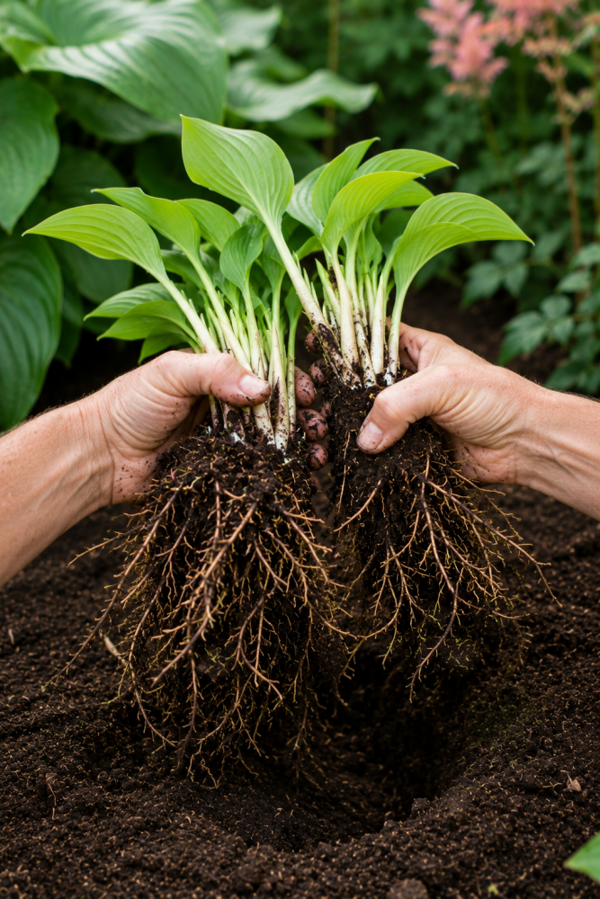 dividing hostas - late August garden tasks