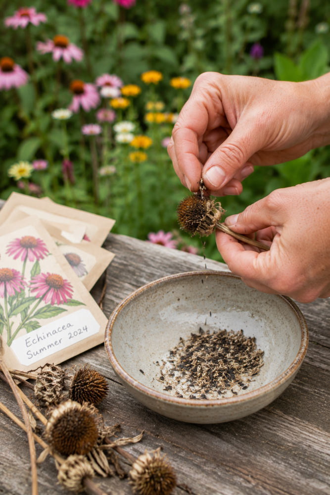 harvesting flower seeds from the garden